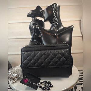 Elegant Black Quilted Bag & Earrings